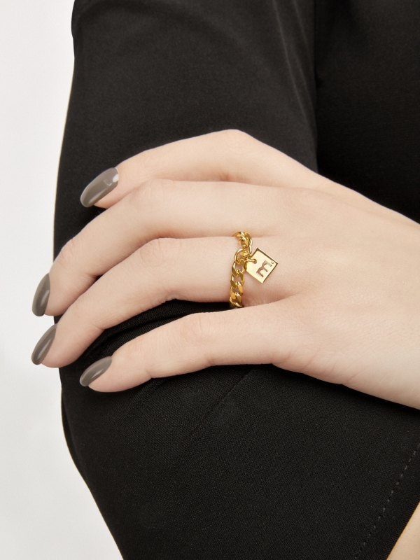 Złoty pierścionek łańcuszek me1 gold złoto minimalistyczna biżuteria moie